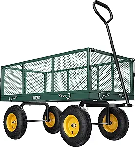 Steel Garden Cart, 2-in-1 900 lbs Heavy Duty Utility Wagon, with Removable Mesh Sides to Convert into Flatbed, 240° U-Turn 10" Pneumatic Tires Garden Wagon for Farm Yard Lawn Garden Camping