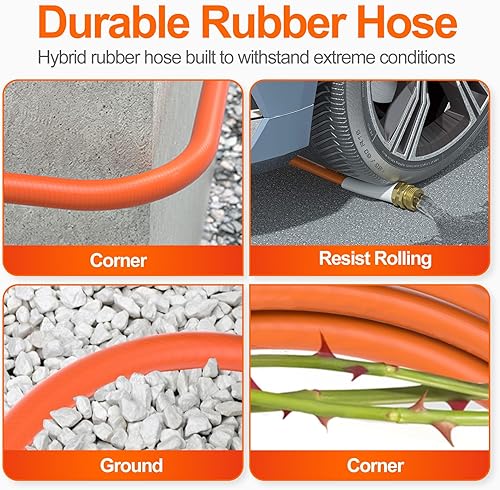Miniatura 5 de Manguera de jardín de 50 pies, manguera de agua de 50 pies, resistente de 58 pulgadas, flexible y ligera, 600 ráfagas PSI  Boquilla de 8 funciones