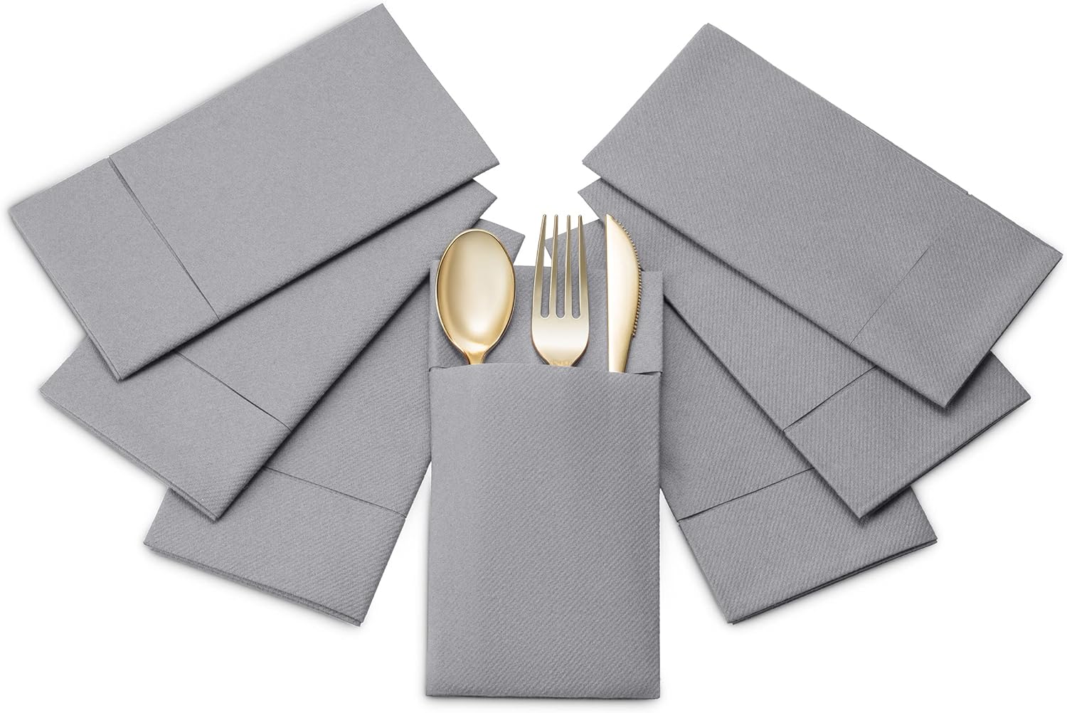 Disposable Linen-Feel Dinner Napkins with Built-in Flatware Pocket, 50-Pack GRAY Prefolded Cloth Like Paper Napkins For Dinner, Wedding Or Party : Everything Else