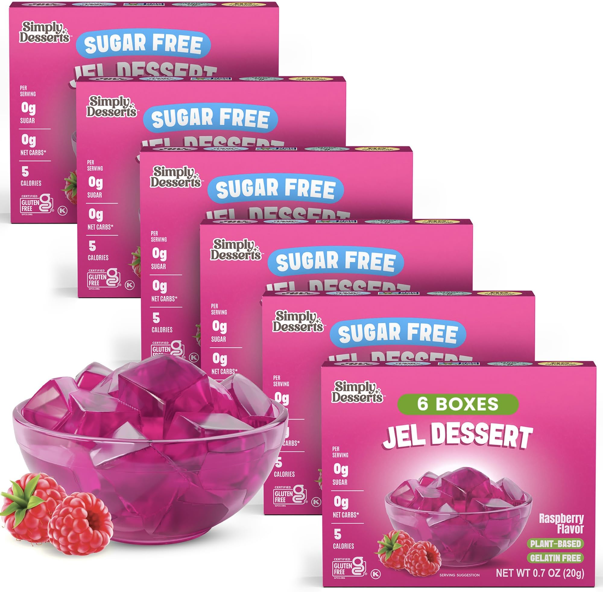 Natural Raspberry Jel Dessert (Gluten-free,0.7oz, Pack of 6)