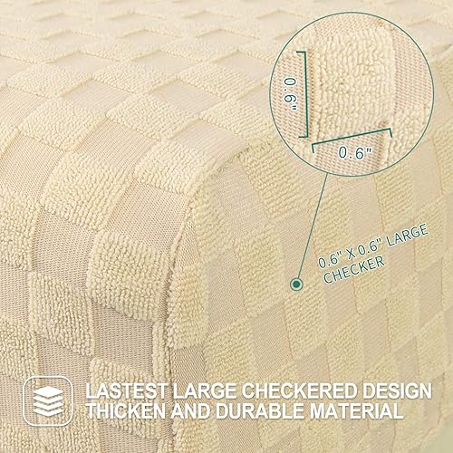 Miniatura 3 de YEMYHOM 1 funda elástica para silla con respaldo de ala + funda otomana de tamaño pequeño (beige)