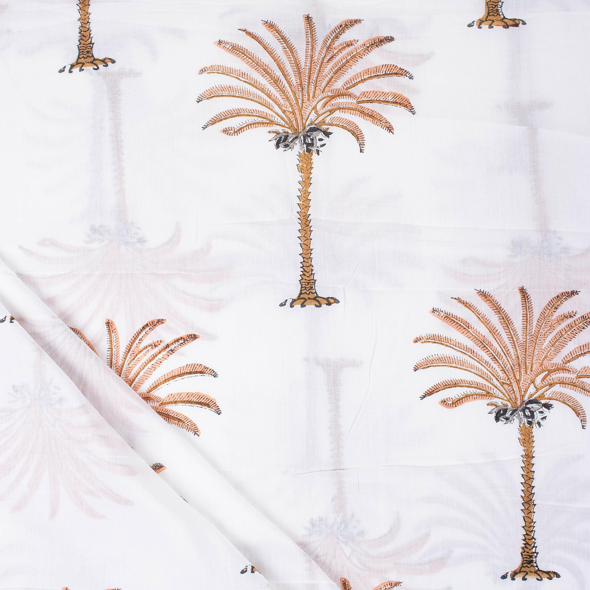 Block Printed Cotton Fabric 44 inches Wide 1.5 Meter Cloth | Orange Palm Tree Designer Fabric Shirt Top Sewing, Craft Making Fabric Cushion Cover, Pillow Cover and Table Napkins Making-image-21