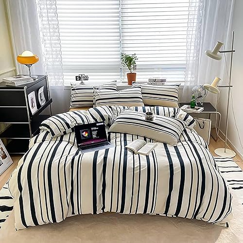 Miniatura 396 de Luxlovery - Juego de edredón azul neblina, tamaño matrimonial, minimalista, azul polvoriento, edredones de algodón suaves y transpirables, azul