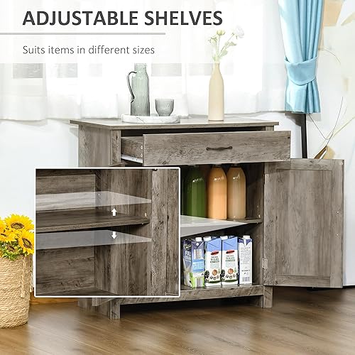 Miniatura 5 de HOMCOM Aparador de granja, gabinete de buffet, gabinete de barra de café con puerta de granero con cajón y estante ajustable para cocina, sala de