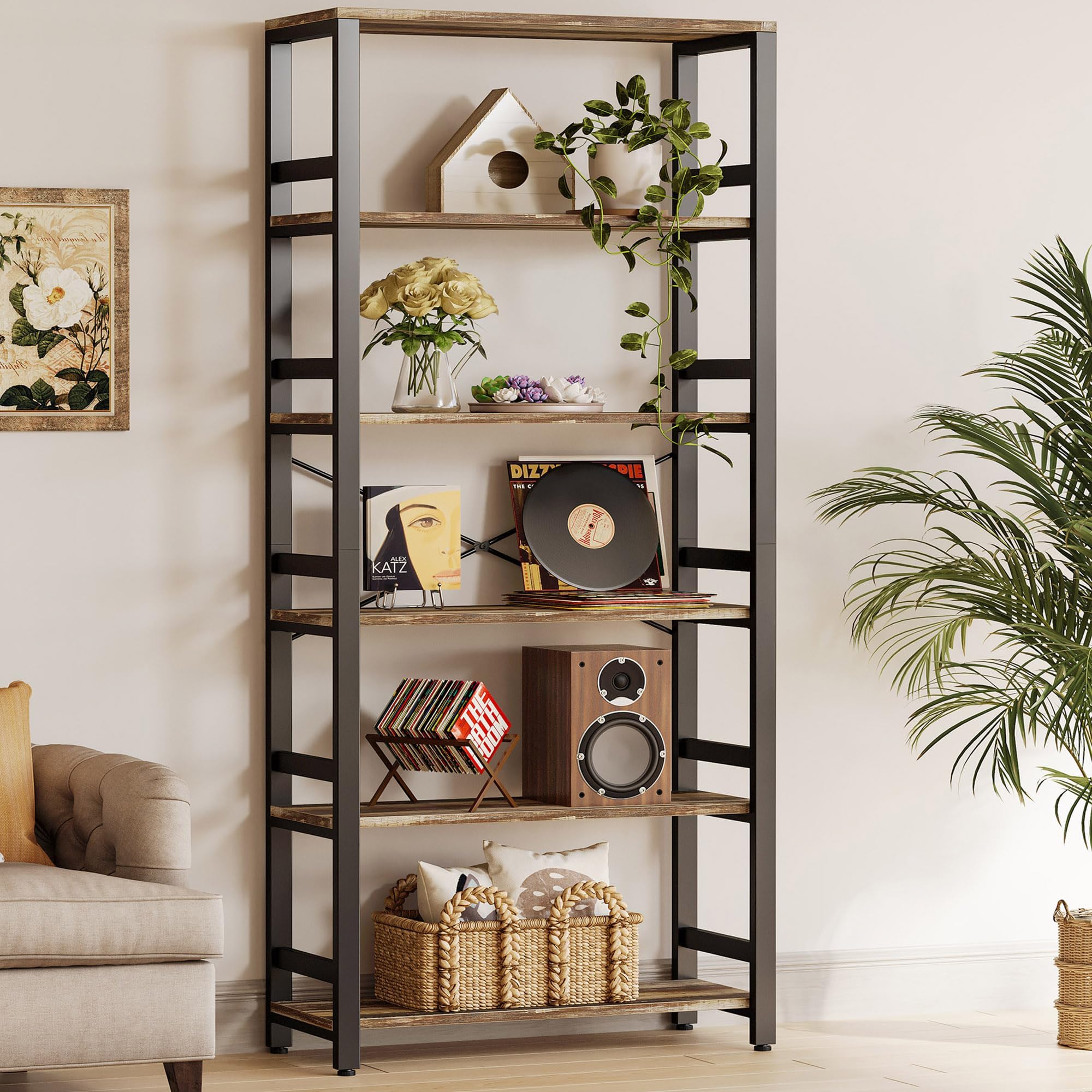 Amazon.com: IRONCK Bookshelf, 31.5in Wide Shelf 6 Tier Bookcase, 110lbs ...