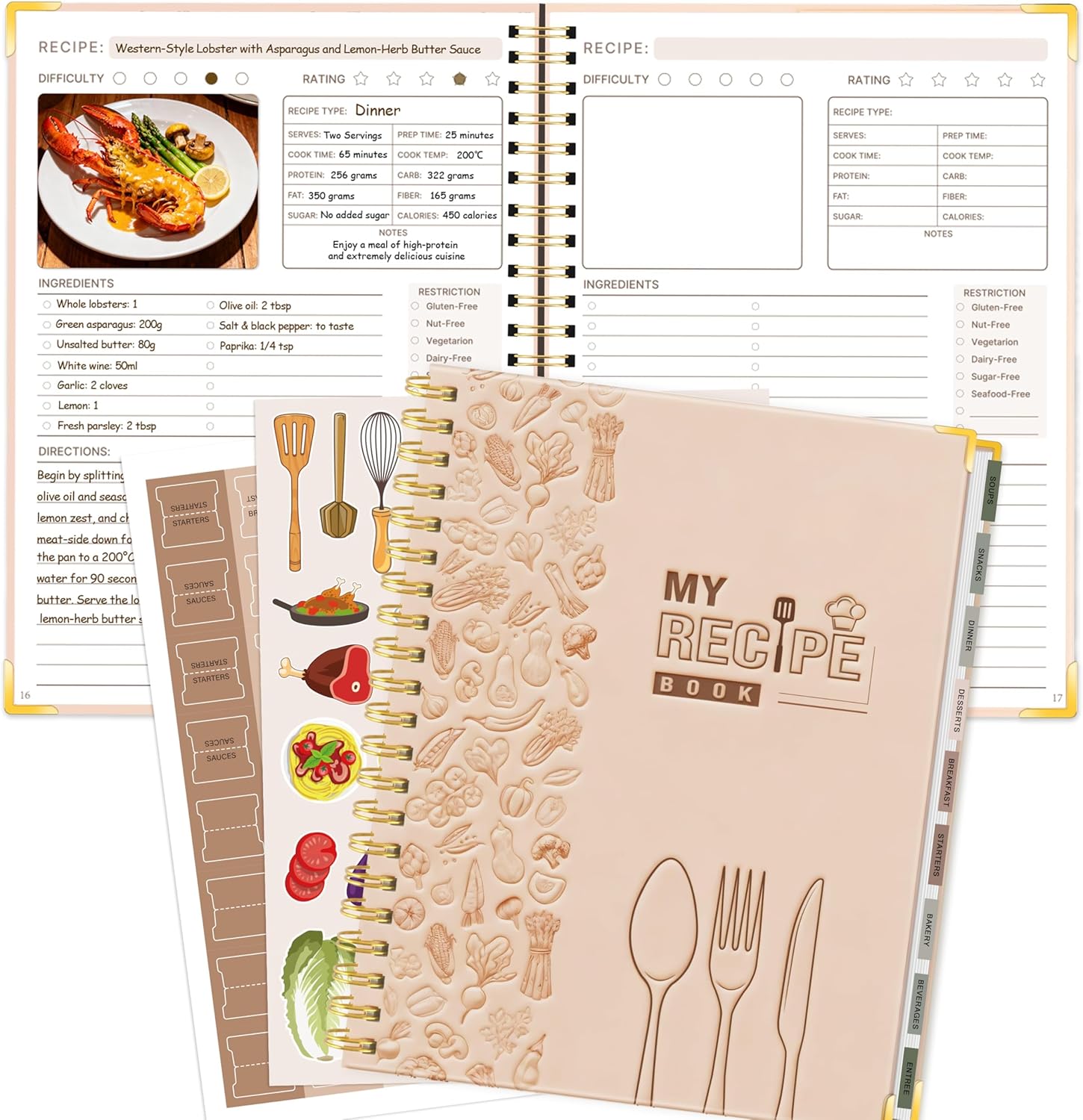 Blank Recipe Book, Recipe Journal Organizer with Tabs for Personal Cookbook | 8.5"x11" Recipe Journal with Numbered Pages, Index, Stickers, Photo Space and Conversion Chart for Organizing Recipes