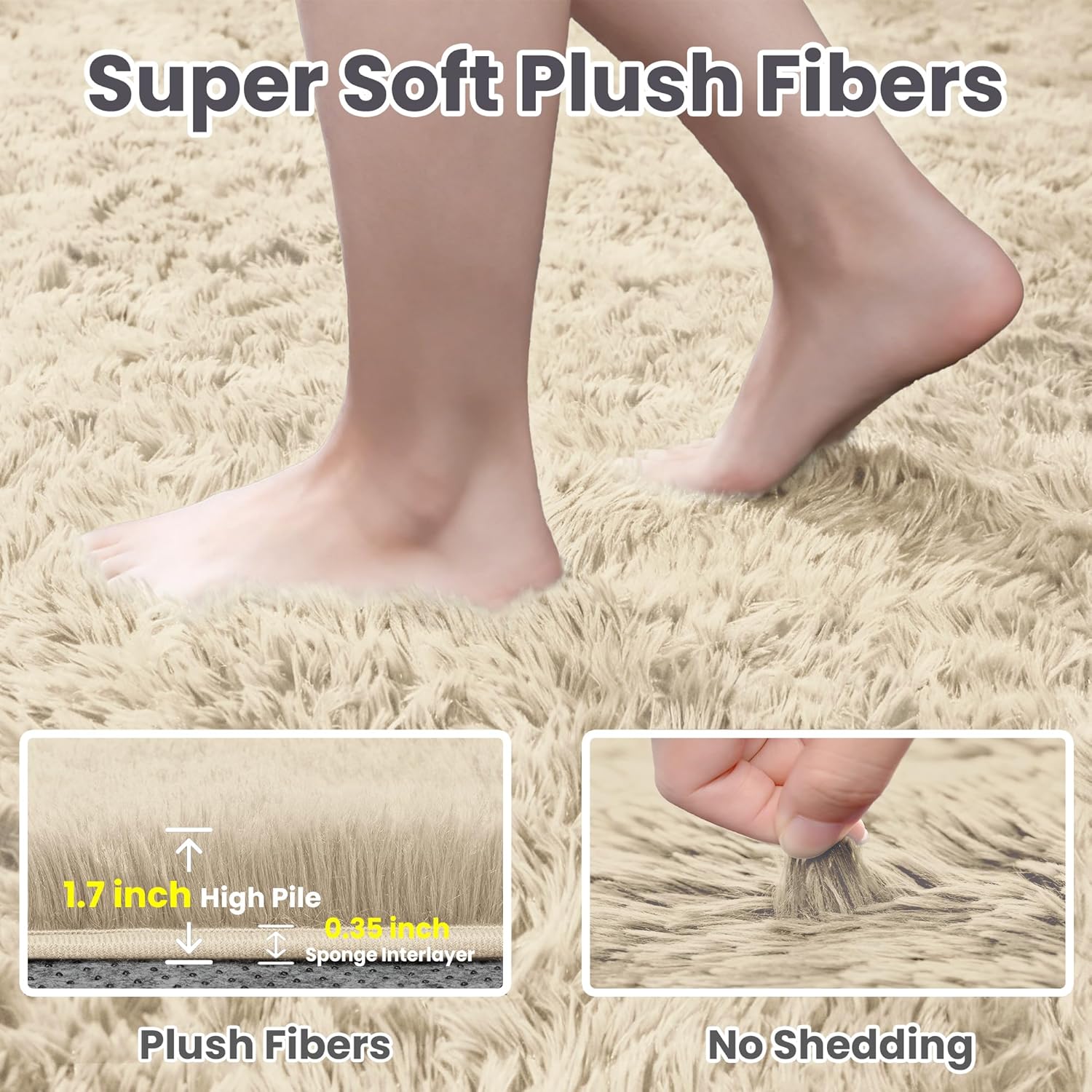 8x10 Area Rugs for Living Room Rug: Soft Fluffy Shag Beige Rugs for Bedroom, Non-Slip Large Fuzzy Plush Rug Indoor Floor Carpet for Nursery Kids Boys Girls Room, Dorms, Playroom, Modern Home Decor - Image 5