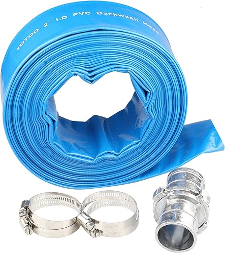 YOTOO Manguera de PVC resistente de 2 x 50 pies manguera de descarga reforzada con conector y 4 abrazaderas para piscinas mangueras de drenaje de