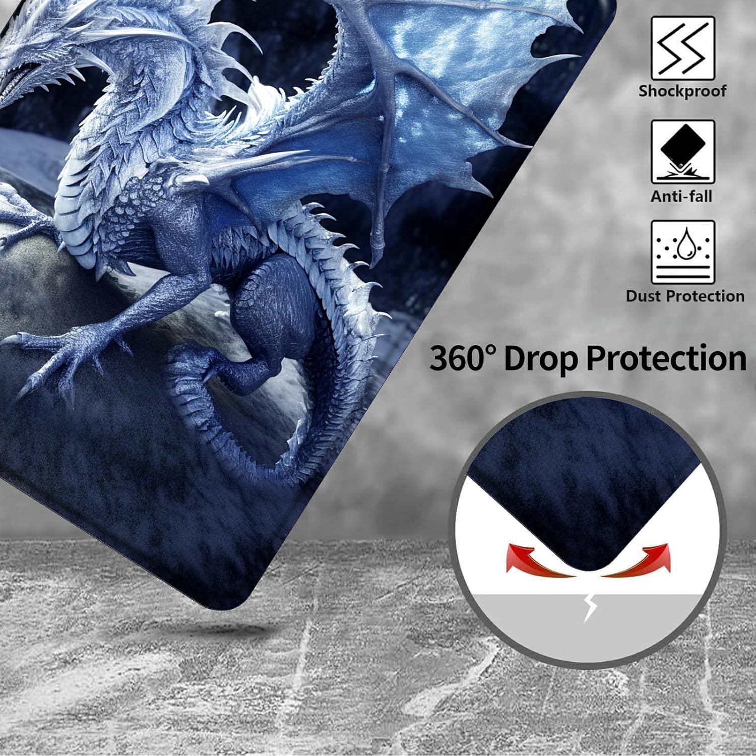 for Kindle Fire HD 8 & 8 Plus Tablet (12th/10th Generation, 2024/2022/2020 Release) 8" Tablet Case-360 Rotating Stand Folding Protective Cover with Auto Sleep/Wake,Blue Dragon