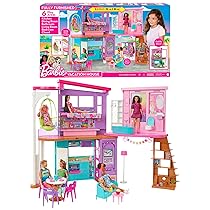Barbie – Casa di Malibu (106 cm) playset casa delle bambole con 2 piani, 6 stanze, ascensore altalena e più di 30 pezzi, Giocattolo per Bambini 3+ Anni, HCD50