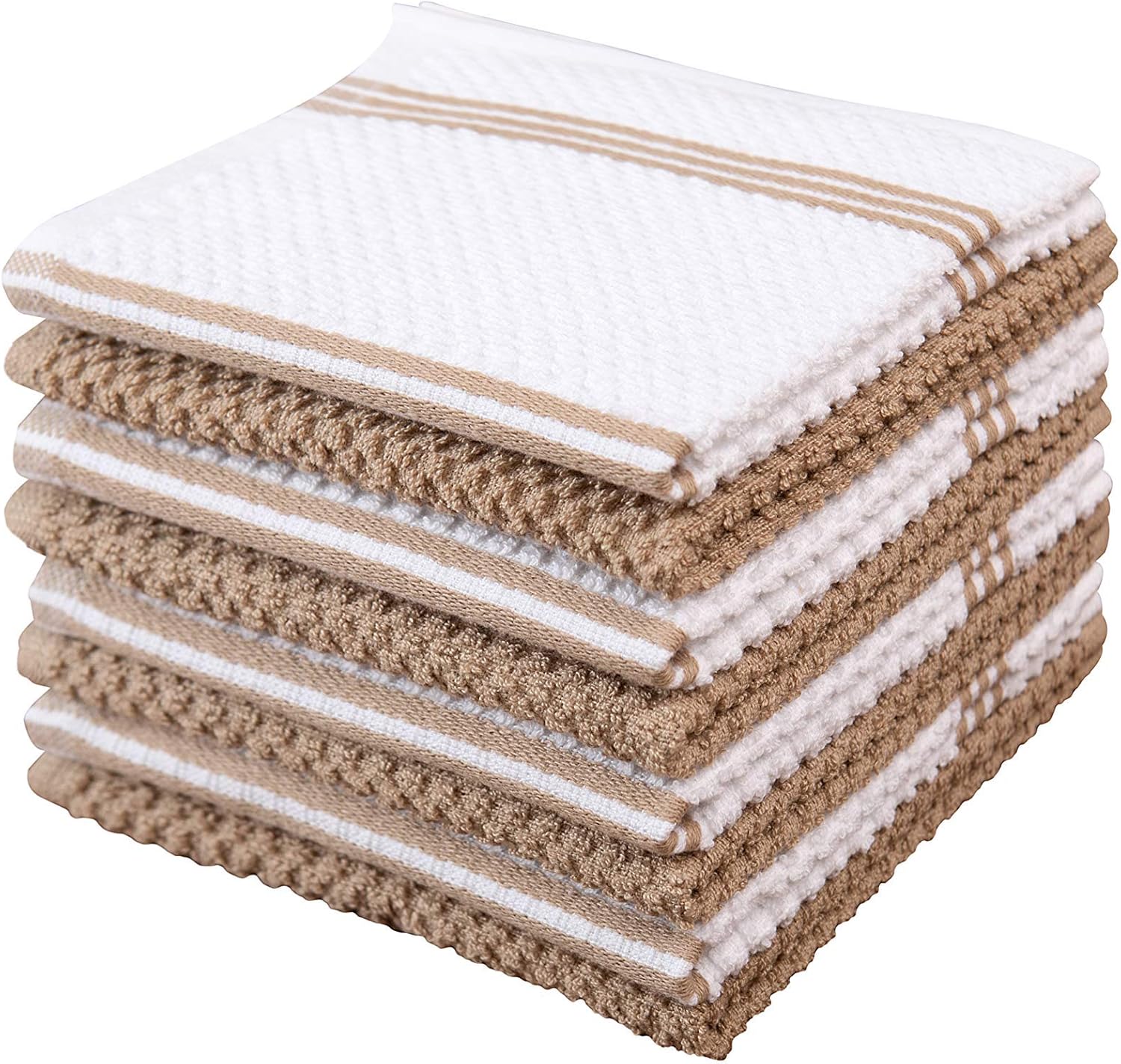 Kitchen Towels Dishcloths 100 Cotton, Set of 8, Tan and