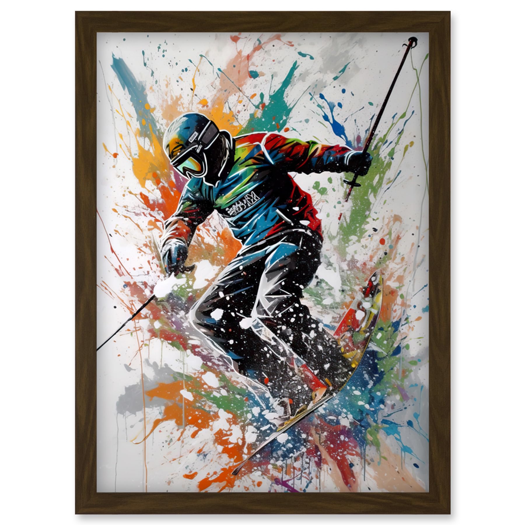 Artery8 Framed Print - Skiing Action Shot Artwork - A4
