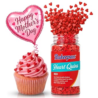 Bakerpan Valentines Sprinkles for Baking - 3.5 Ounces Edible Red Heart Sprinkles for Cake Decorating Confetti, Cupcake, Cookies, and Ice Cream Toppers Made in USA