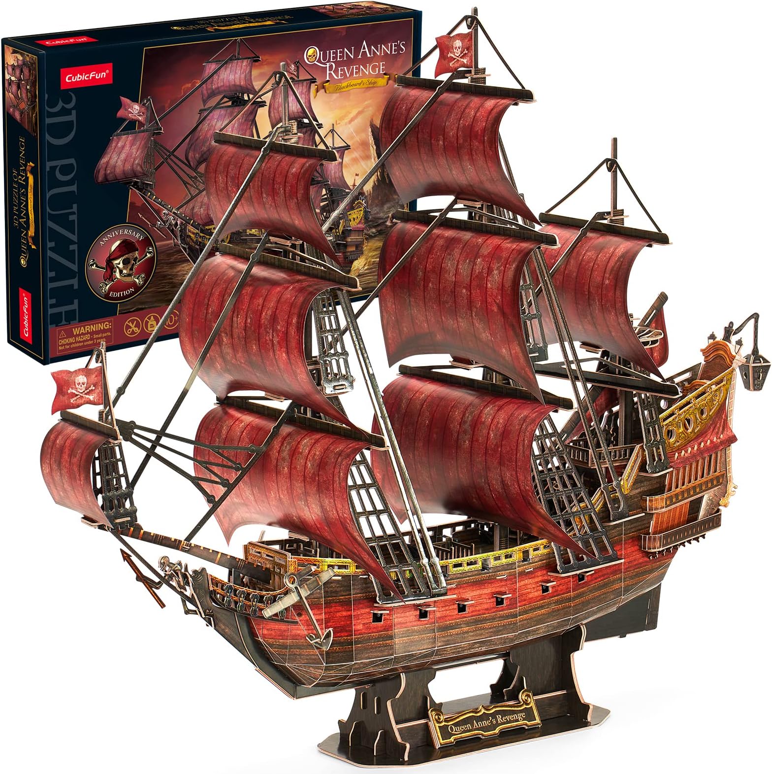 3D Puzzle Red Black Pearl for Adults Children Laser Queen Anne's Revenge with 391 Pieces - Pirate Ship for Crafts Model Building Set for Room and Home Decor, Birthday Gift for Women Men