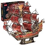 CubicFun 3D Puzzles for Adults Kids, Red Queen Anne\'s Revenge 391 Pcs, Home Decor Cool Pirate Ship Arts & Crafts for Adults Puzzle Model Kits, Birthday Gifts for Women Men Puzzles for Adults