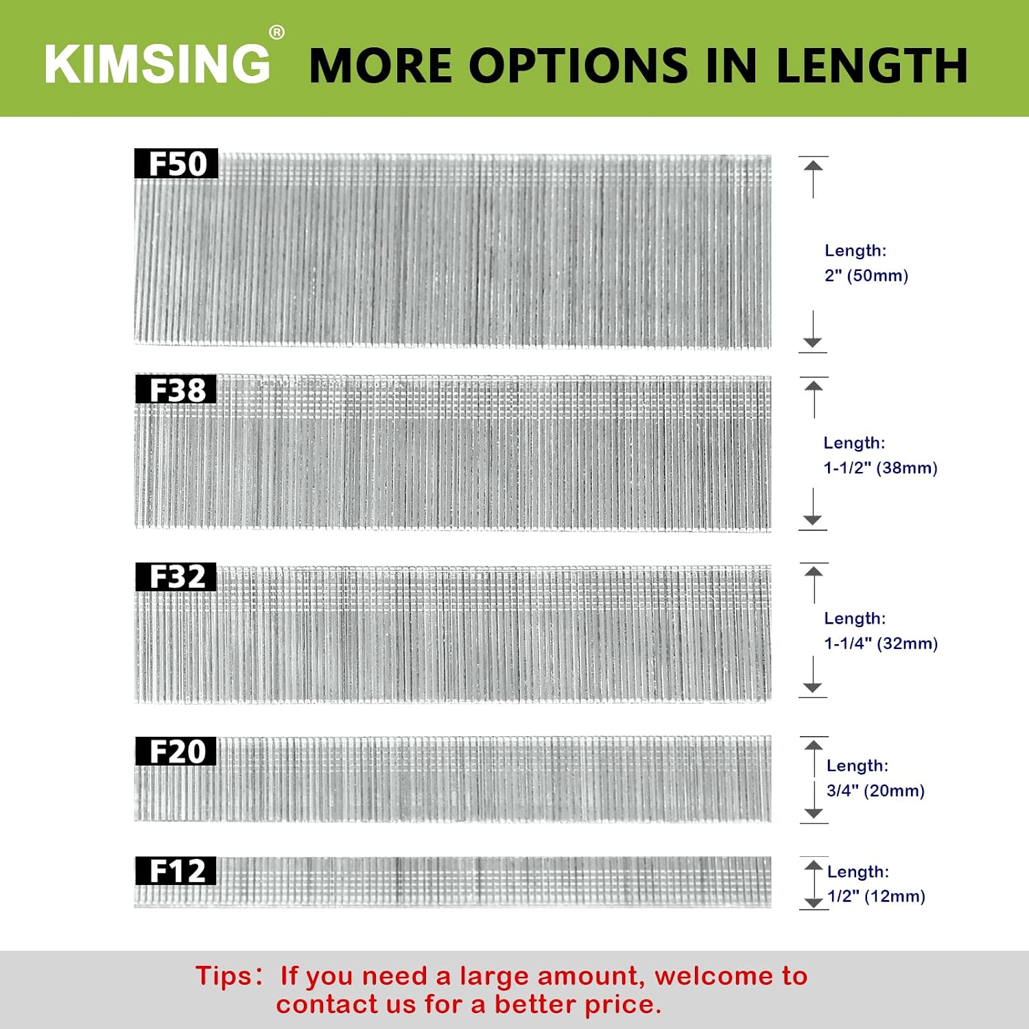 KIMSING F20 Brad Nails, 18 Gauge Galvanized Brad Nails, 3/4-inch (20mm) Length Finish Nails (5,000 PCS per Box) For Brad Nailer