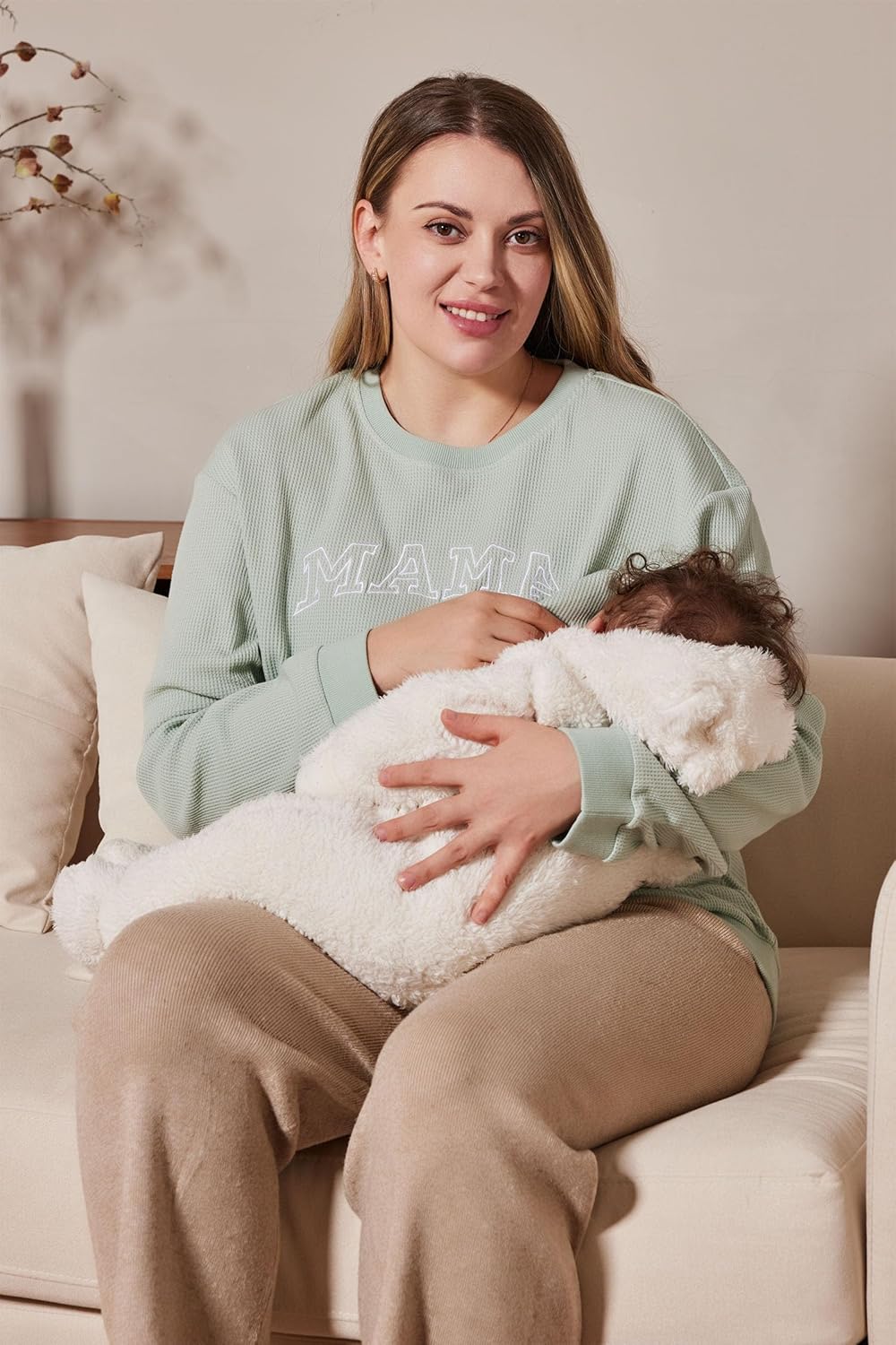Maternity Sweatshirt Nursing Top Waffle Knit Breastfeeding Shirt with Zipper Pregnancy Mama Clothes Pullover - Image 7