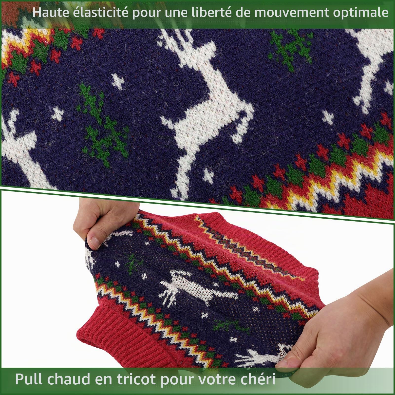 KONVINIT Pull Noël Chien Moyen, Pull Polaire Chien Taille Moyenne Imprimé Renne + Cœur + Flocon Pull pour Chien Bouledogue Français
