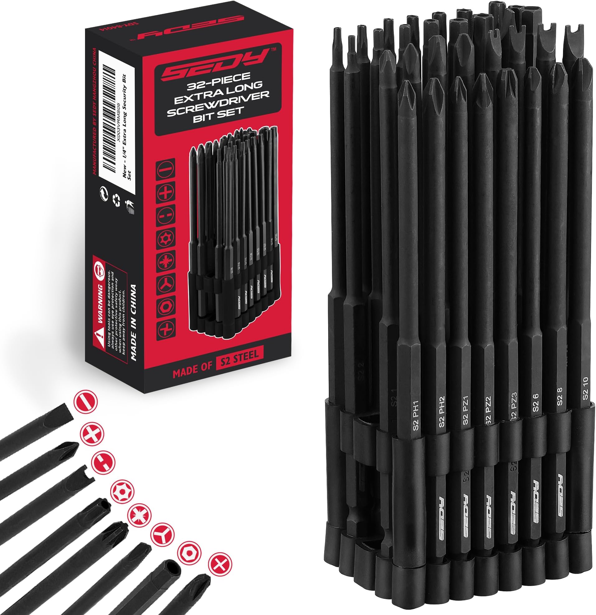 SEDY 1/4" Extra Long Security Bit Set