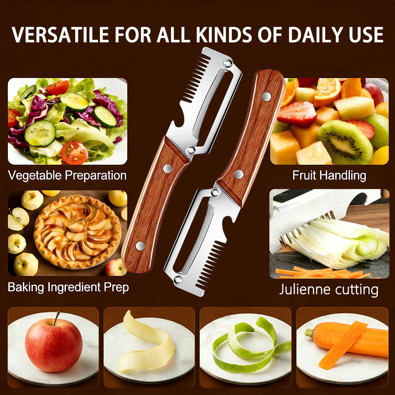 2Pcs Multi Functional Vegetable Peeler for Kitchen, with Bottle Opener and Wooden Handle, 3-in-1 Stainless Steel Kitchen Tool for Fruit Potato Pumpkin(3 in 1) — view 5