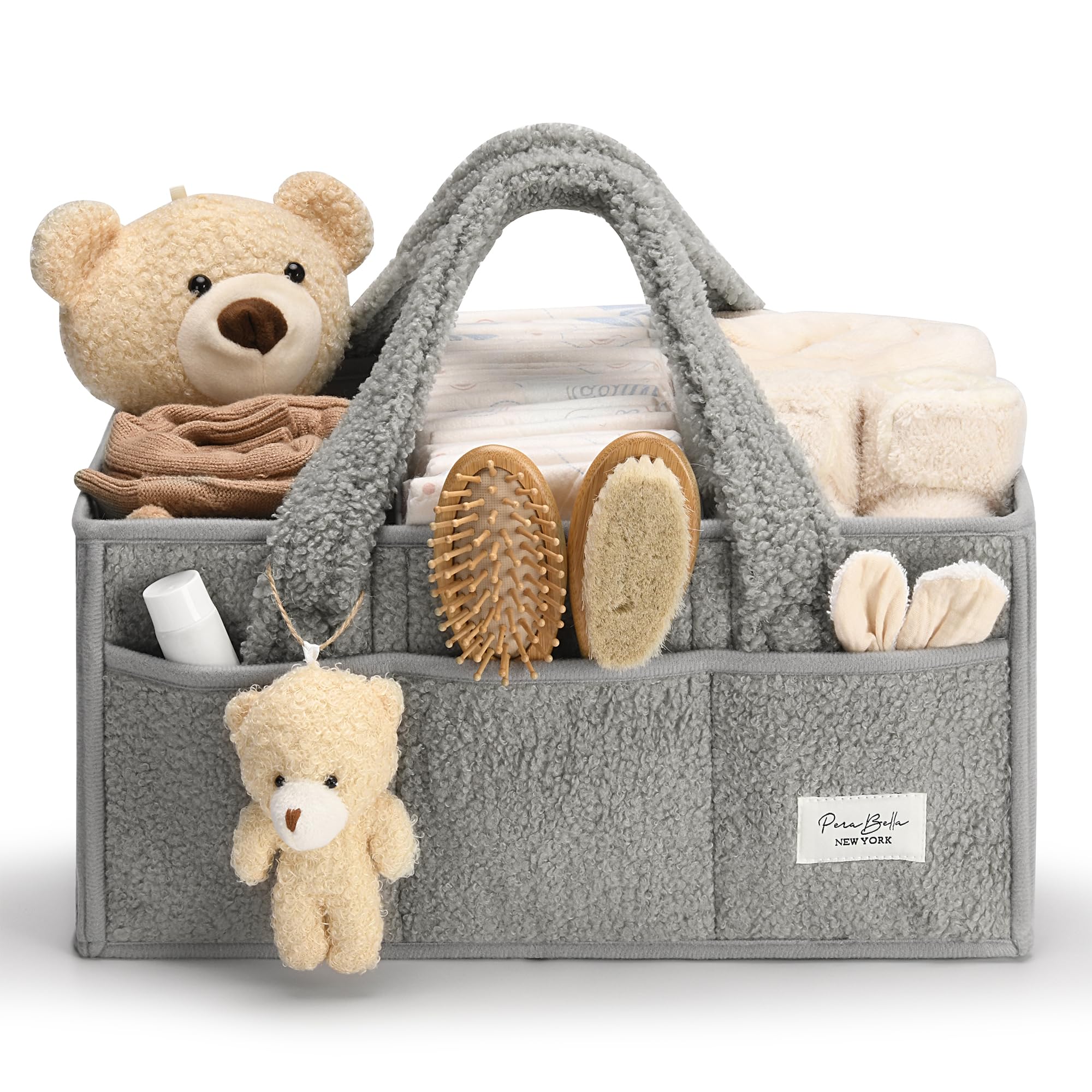 Organizador de pañales para bebé PeraBella con asa, cesta de regalo para baby shower de niño y niña, cesta portátil para guardar pañales, contenedor para toallitas, artículos esenciales para bebés recién nacidos, búsqueda en el registro, organizador de carrito para coche imprescindible
