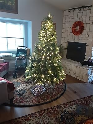 Buy Shareconn 6ft Prelit Premium Artificial Hinged Christmas Pine Tree With 350 Warm White Multi Color Lights 60 Pine Cones And Foldable Metal Stand Perfect Choice For Xmas Decoration 6 Ft Online