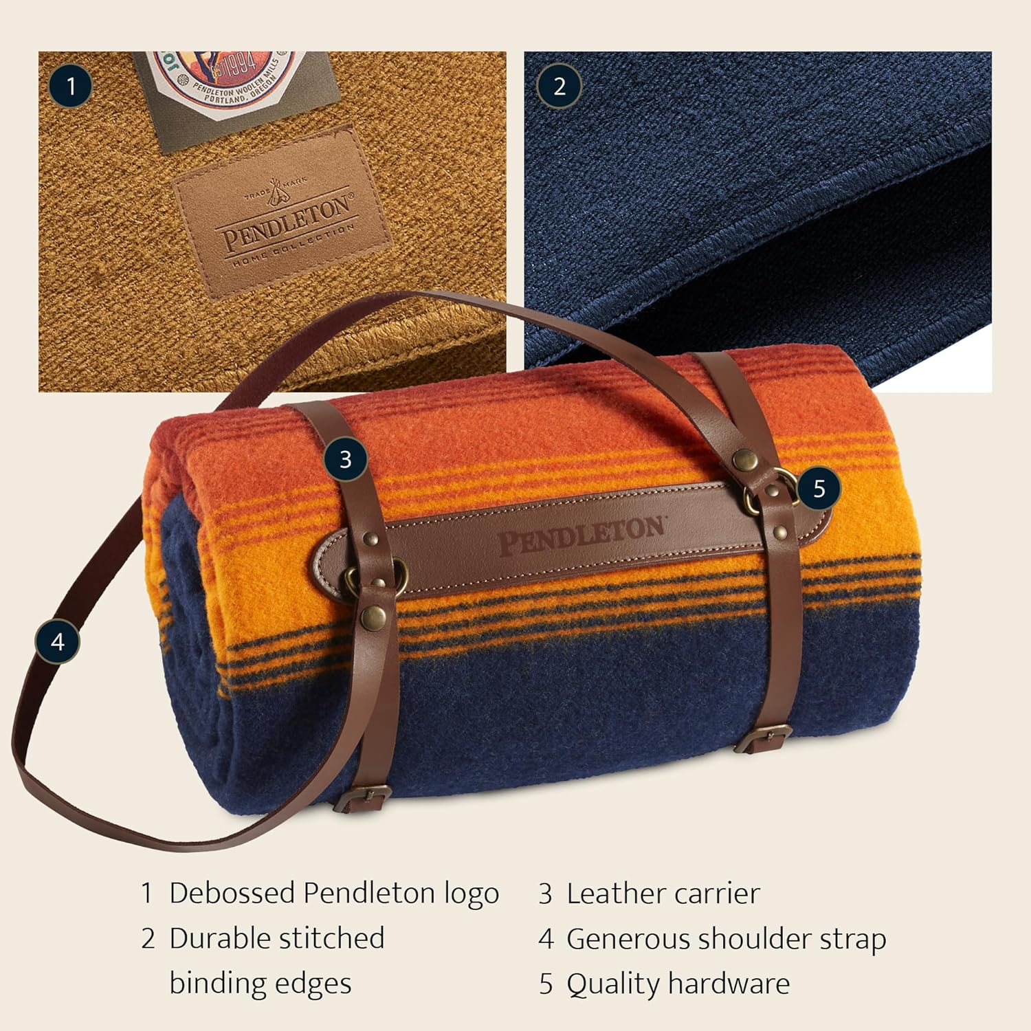 Pendleton National Park Throw with Leather Carrier 54" x 72" - Premium Wool Throw, Iconic Stripes, Durable Blanket for Home & Outdoor Adventures - Yellowstone
