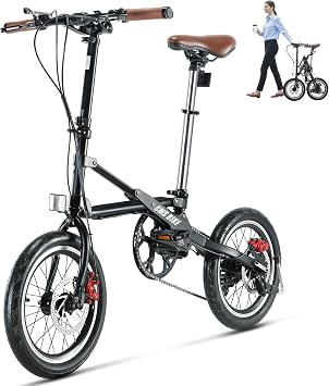 Compact 16 Inch Folding Bike, Space Saving Adult Bicycle with 7 Speeds | Ultra compact upright stand, rollable design, ideal for small apartment & car trunk, 2-pedal easy assembly