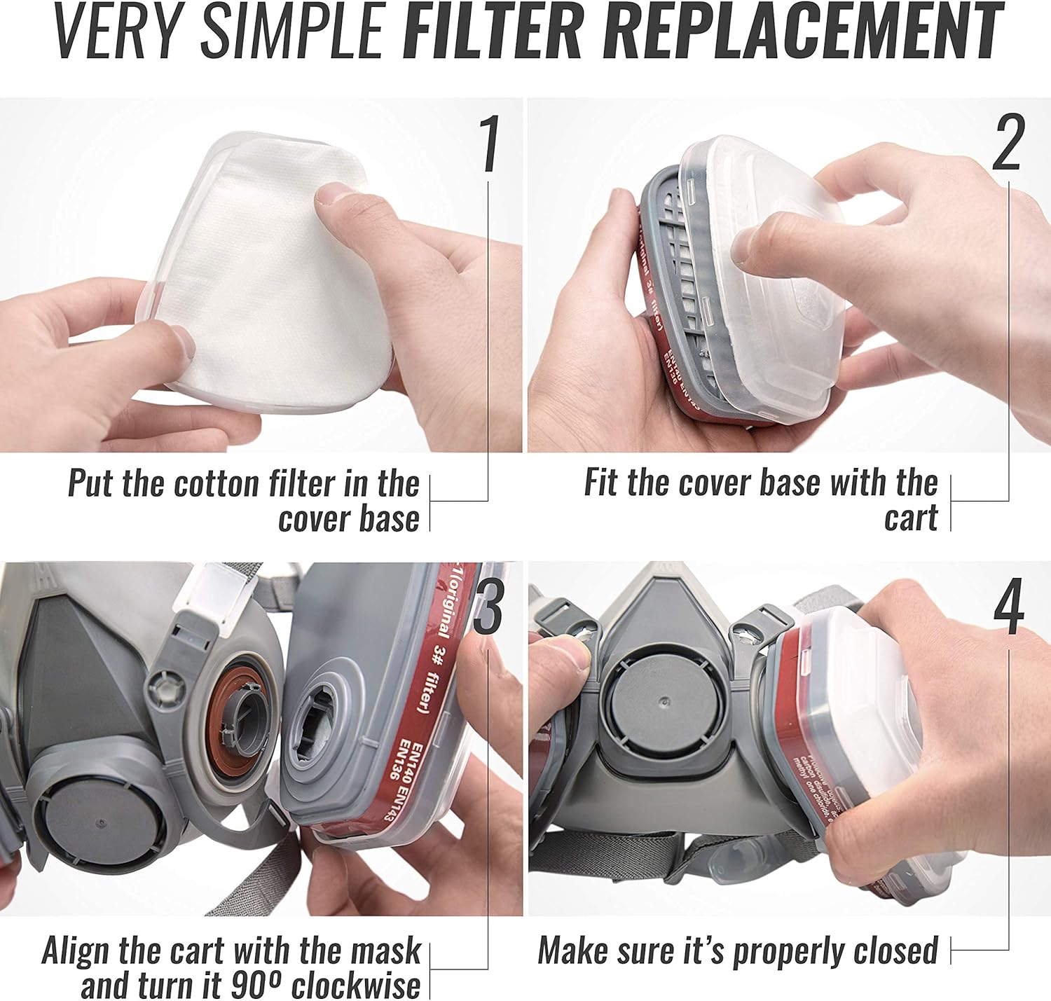 Respirator Mask for Spray Painting, Woodworking, Welding, Dust, and General Safety with Clear Eye Goggles, 10 Replacement Filters, Half Face Cover with Safety Glasses