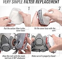 Vista 3 de Filtros de carbono de repuesto para máscaras respiradoras, par, filtro de aire protector de algodón con recipientes para pintura, carpintería
