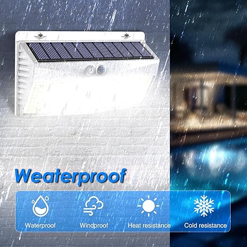 Miniatura 3 de Paquete de 2 368 luces LED solares con sensor de movimiento para exteriores, luces solares para valla con 3 modos de iluminación, luces de seguridad