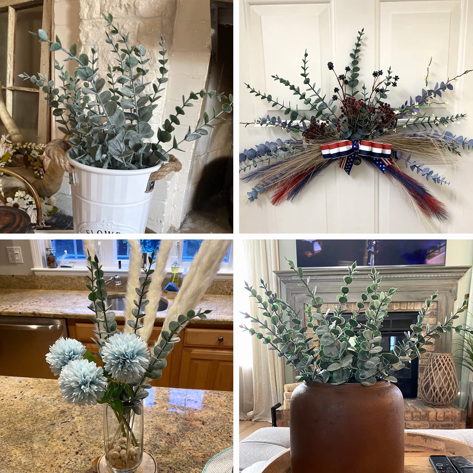 24 Steli Di Eucalipto Artificiali Con Foglie – Rami Finti In PE Per Bouquet Sposa, Centrotavola, Decorazioni Casa/Ufficio/Natale