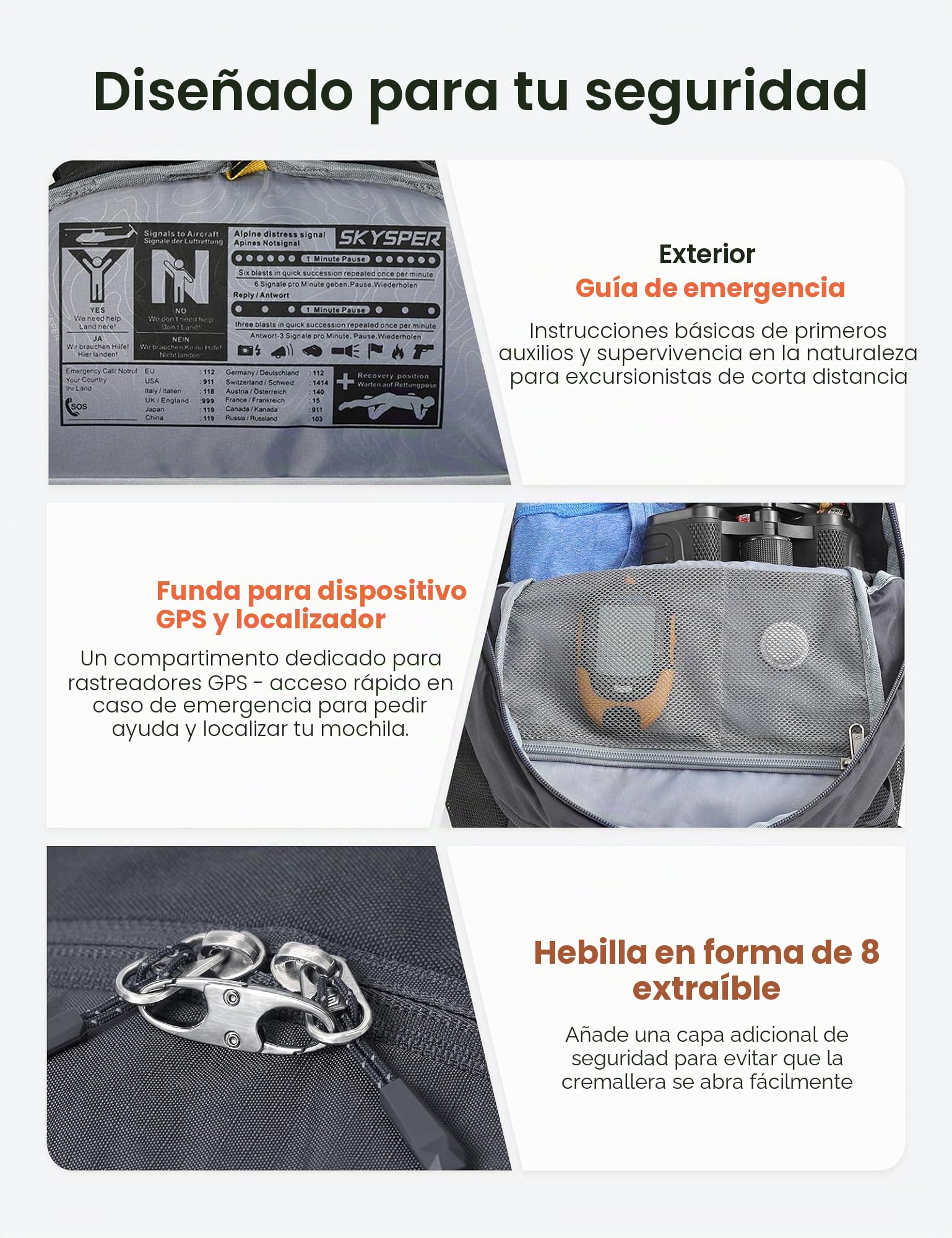 SKYSPER 22L Mochila de senderismo hombre mujer a prueba de robos | Mochila trekking ligera con espalda ventilada malla de aire transpirable para senderismo viajes excursiones de un día