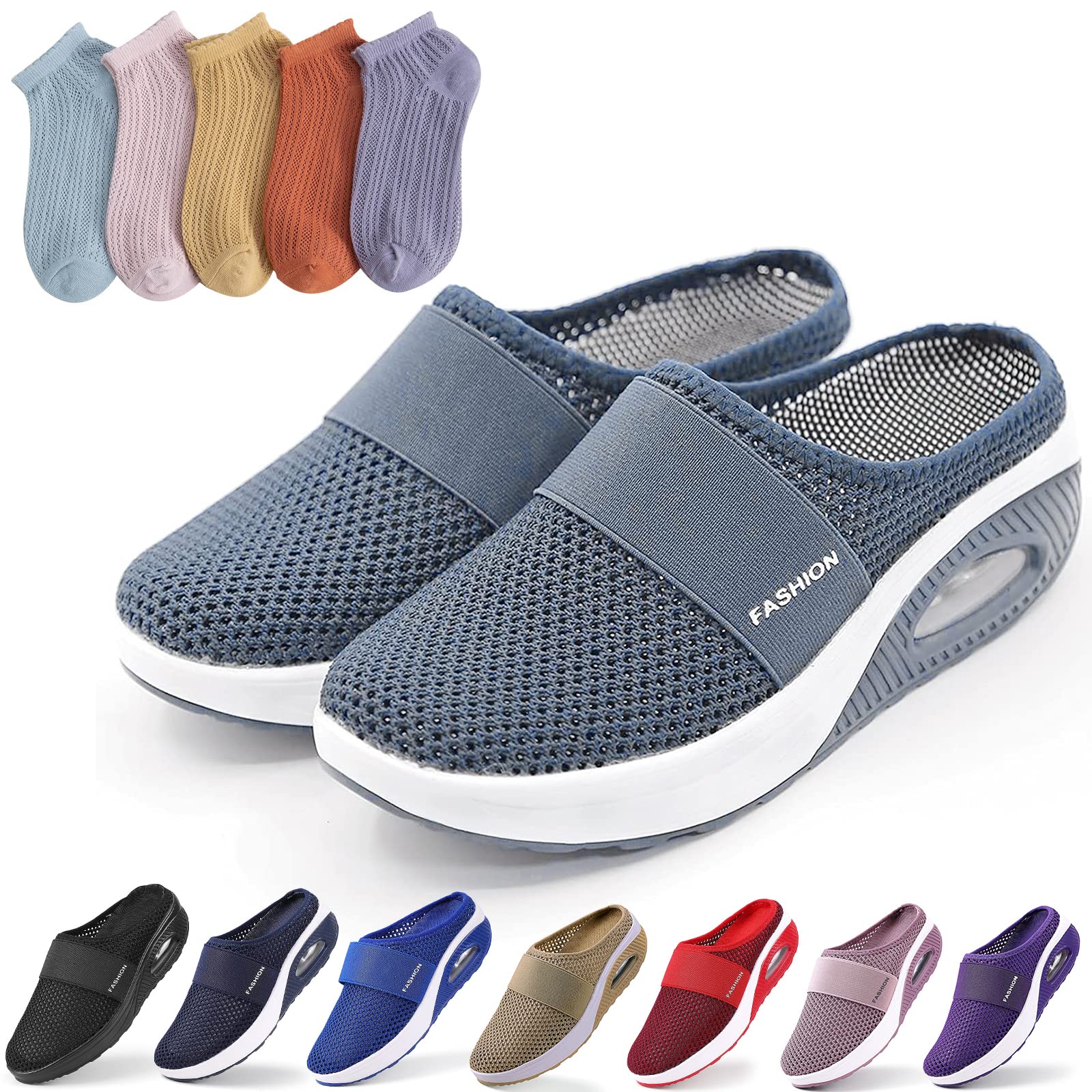 ChagooAir Cushion Slip-On Walking Shoes Orthopedic Diabetic Walking Sandals, Comes with 5 Pairs of Cotton Breathable Socks