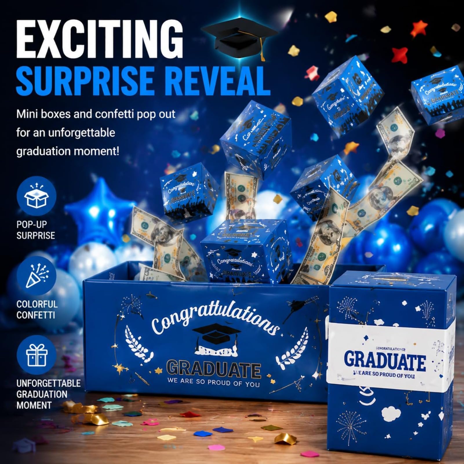 Money Explosion Graduation Gift Box Set Jumping Surprise Pop Up Pudełko upominkowe z okazji ukończenia szkoły Zdjęcia gotówki i małe prezenty (czerwony)