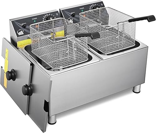 Miniatura 10 de WeChef Freidora profunda comercial de 24 l 5000 W con cestas de doble tanque de acero inoxidable para encimera eléctrica para bar de restaurante
