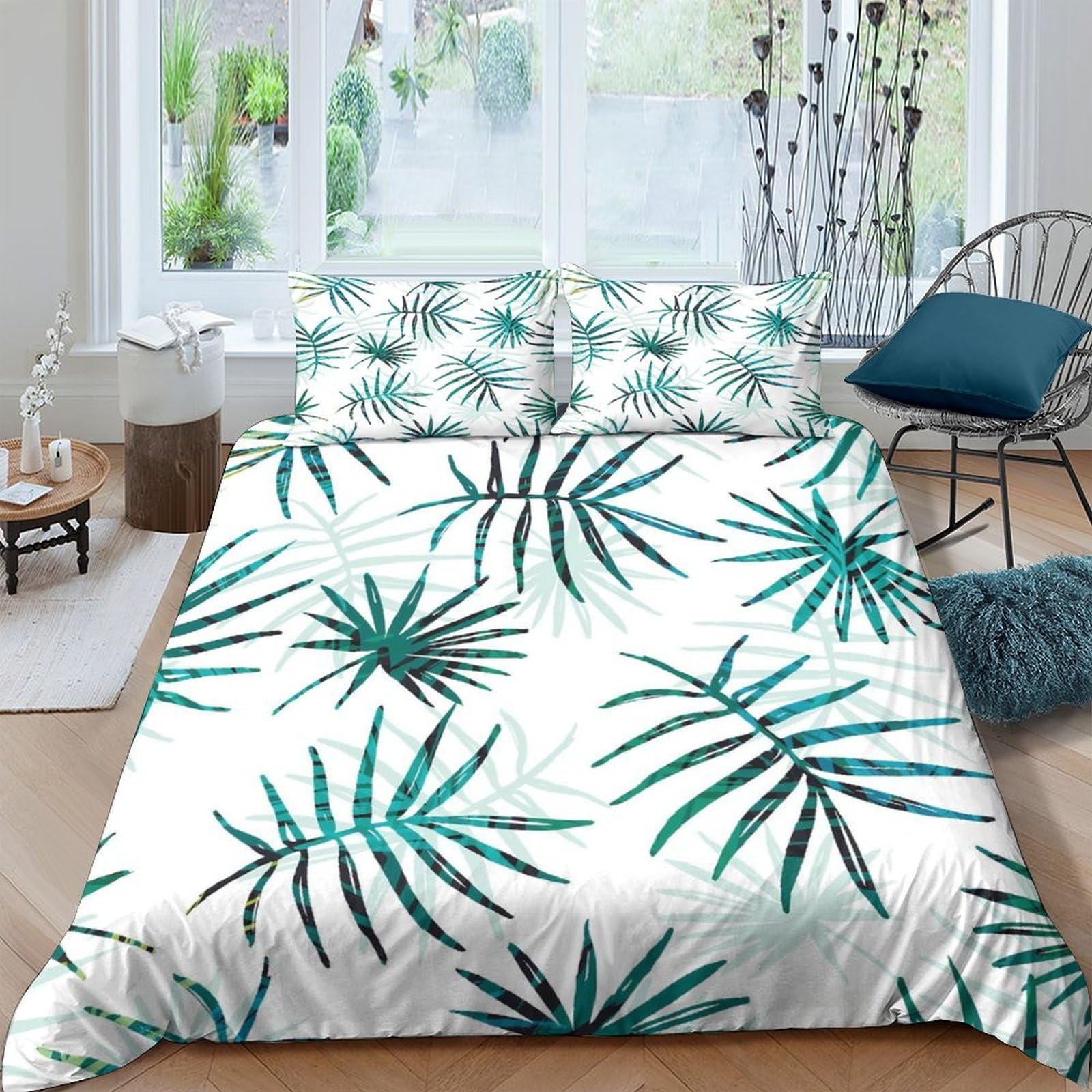 Ctjqhvkz Style-5 3D Printed Palm Leaf Fitted Sheet Microfiber Soft Green Botanical Mattress Cover For Bedroom Guest Room Decor Single（135X200cm）