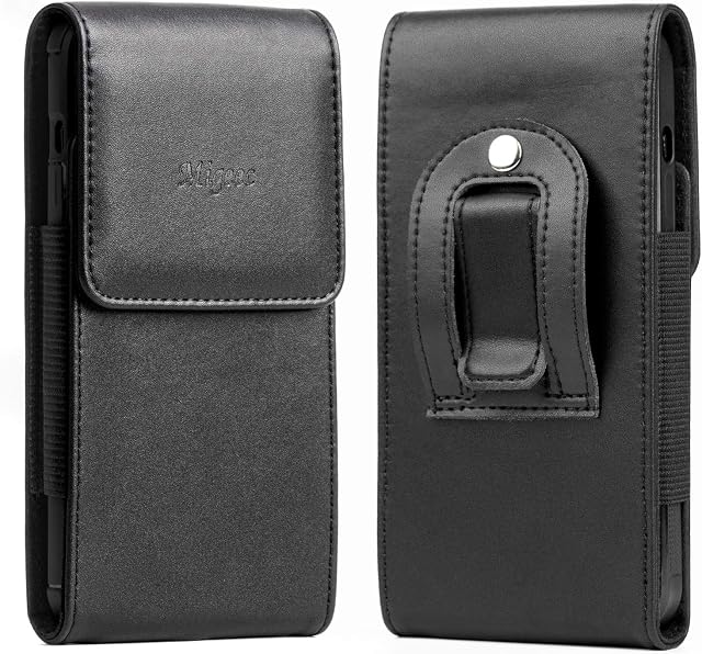 Migeec Cell Phone Pouch Holster Case with Belt Clip and Belt Loop [Magnetic Closure] PU Leather Case Compatible with iPhone/Galaxy/Stylo/Android Phone (Up to 6.5 inch Device) (Black)