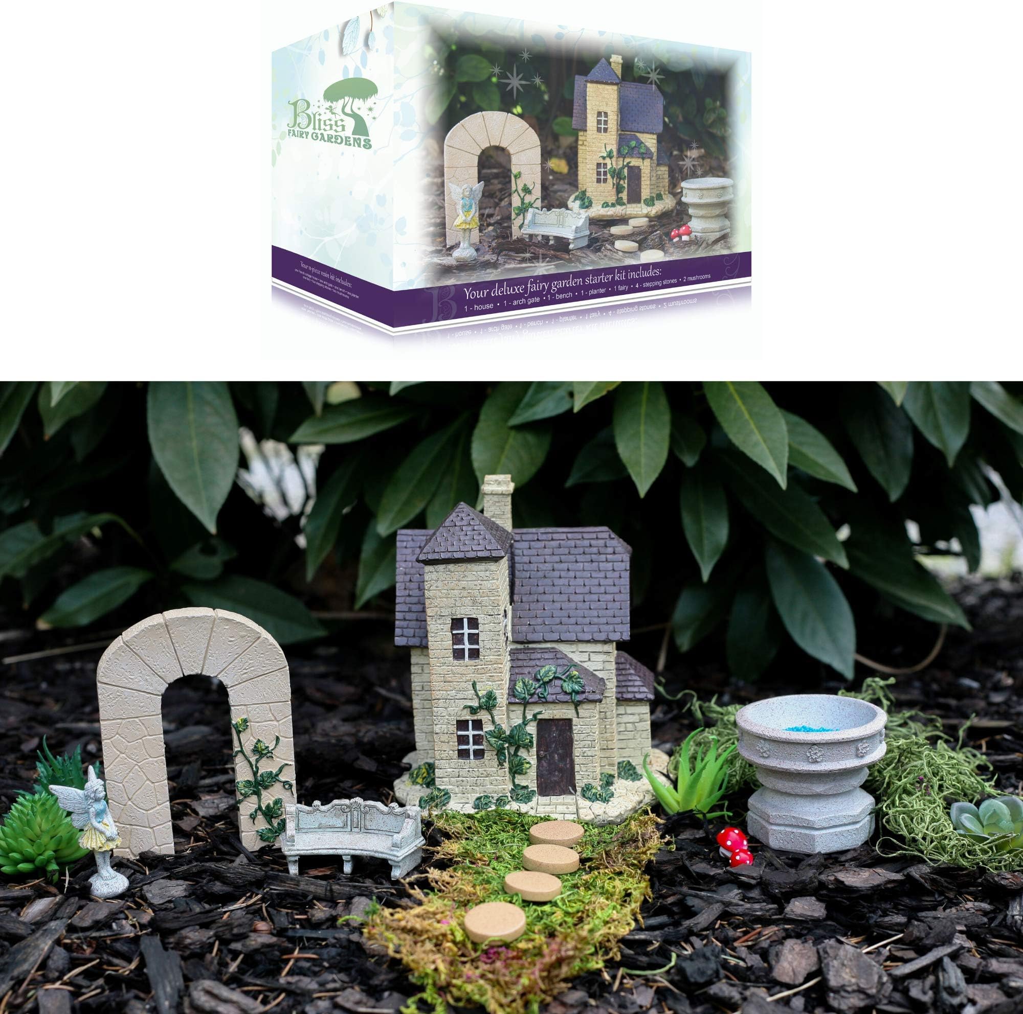 Bliss Fairy Gardens French Cottage Magical Starter Kit with Fairy Victoria | Cottage House and Durable, Hand-Crafted Accessories