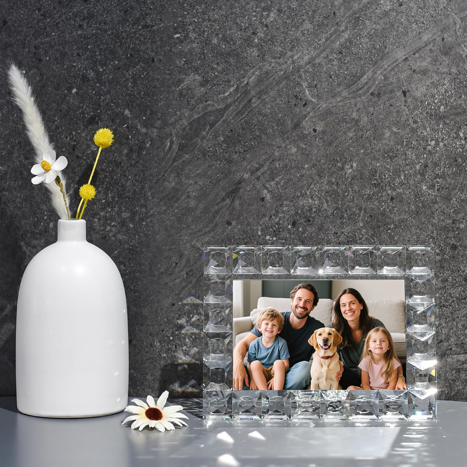 Crystal 5x7 Inch Decorative Sparkling Picture Frame, Wedding Frame Tabletop Display, Display Photo 5''x 7'', Comes with Gift Box