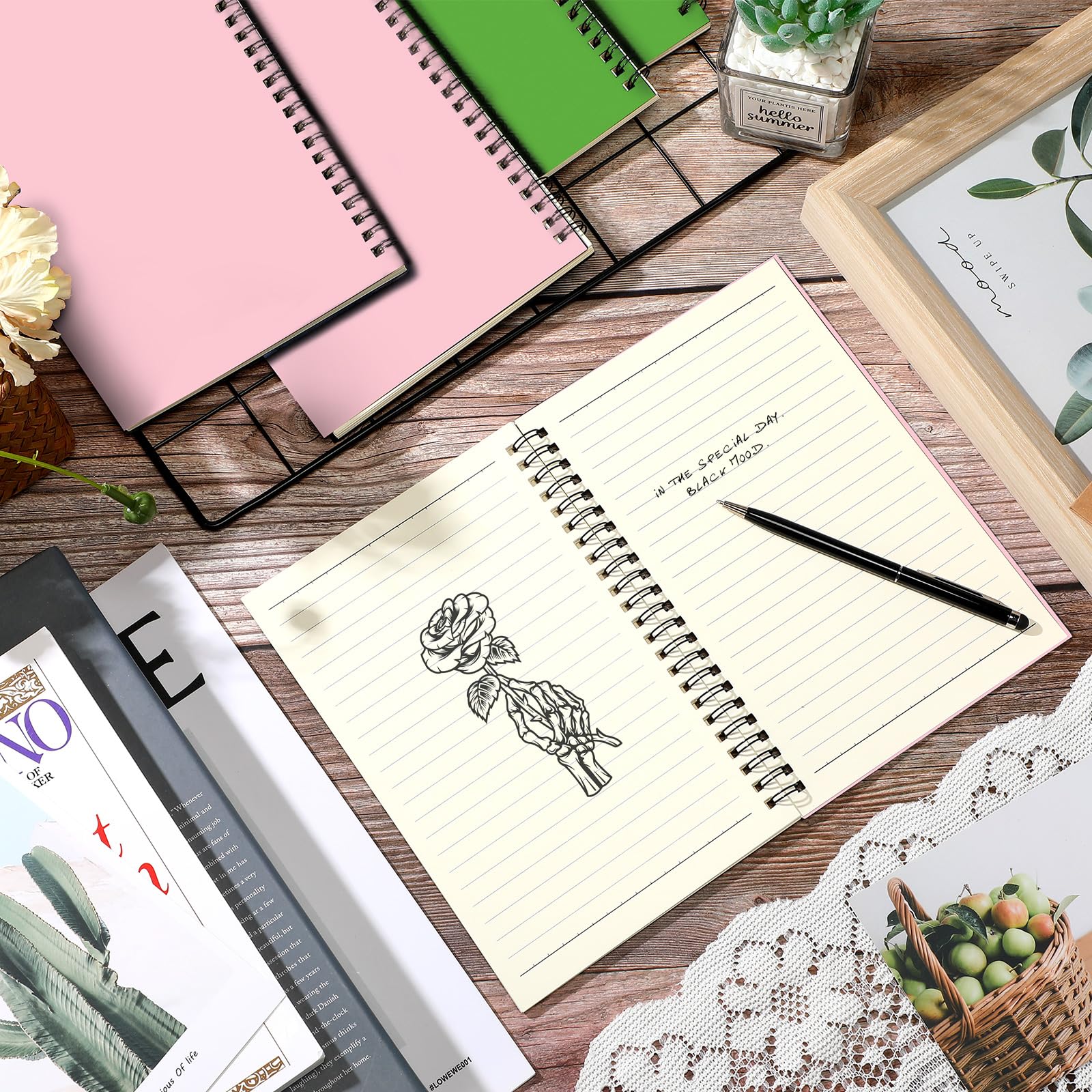 Yahenda Lot de 18 carnets à spirales, 1 sujet, larges lignes, rose, vert | A5 21,6 x 14,9 cm, 100 pages, 50 feuilles lignées, journal à couverture souple pour étudiants, fournitures de rentrée