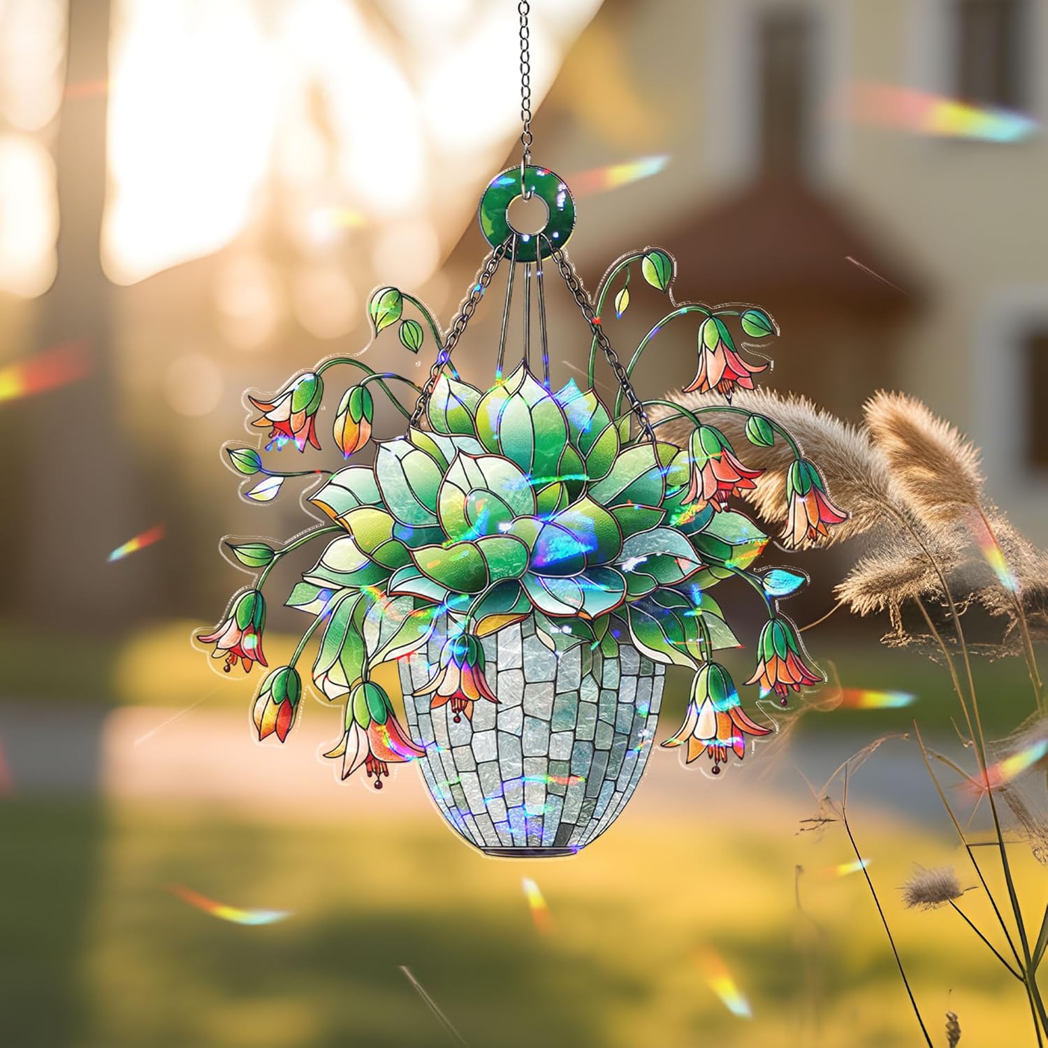 Plant Suncatcher, Sun Catchers Indoor Window, Cliff Cotyledon Pendens Garden Suncatchers, Acrylic Suncatcher 9 (8inches)