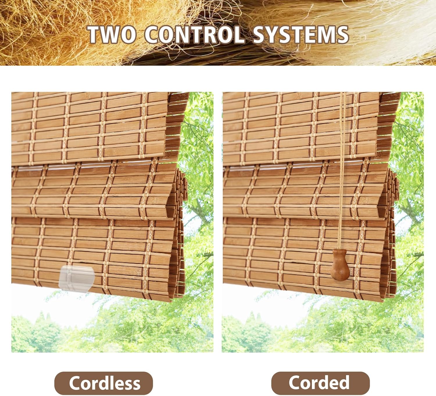 Cordless Blinds Bamboo Roman Shades, Natural Color Custom Blackout Window Shades with Lining, Natural 100% Bamboo Blinds for Windows