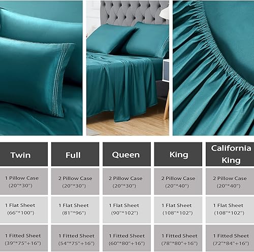 Miniatura 8 de CAROMIO Sábanas King de rayón derivado de bolsillo profundo de bambú, sábanas refrescantes, sábanas frescas para dormir con calor, juego de sábanas