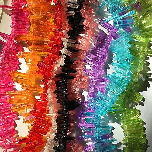 Miniatura 4 de Puntos de cristal de roca natural, con revestimiento de titanio, palos de cuarzo áspero, puntas de punta irregular, cuentas sueltas perforadas de 15