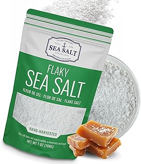Flaky Hand Harvested Sea Salt Flakes, Baja Fleur de Sel Flake Salt, for Baking and Cooking and Fishing, 7 oz Bag