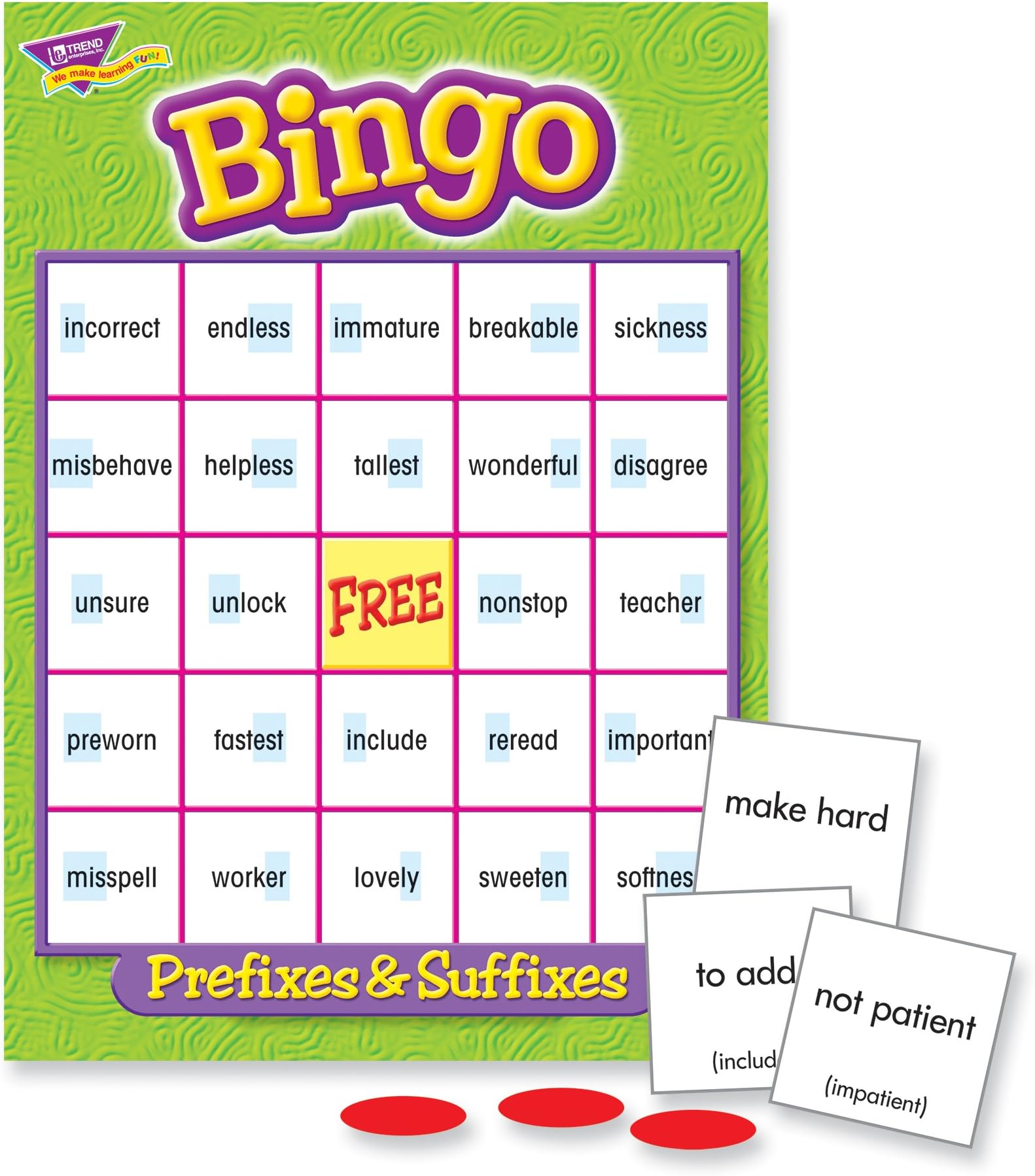 Trend Enterprises Inc. Prefixes & Suffixes Bingo Game