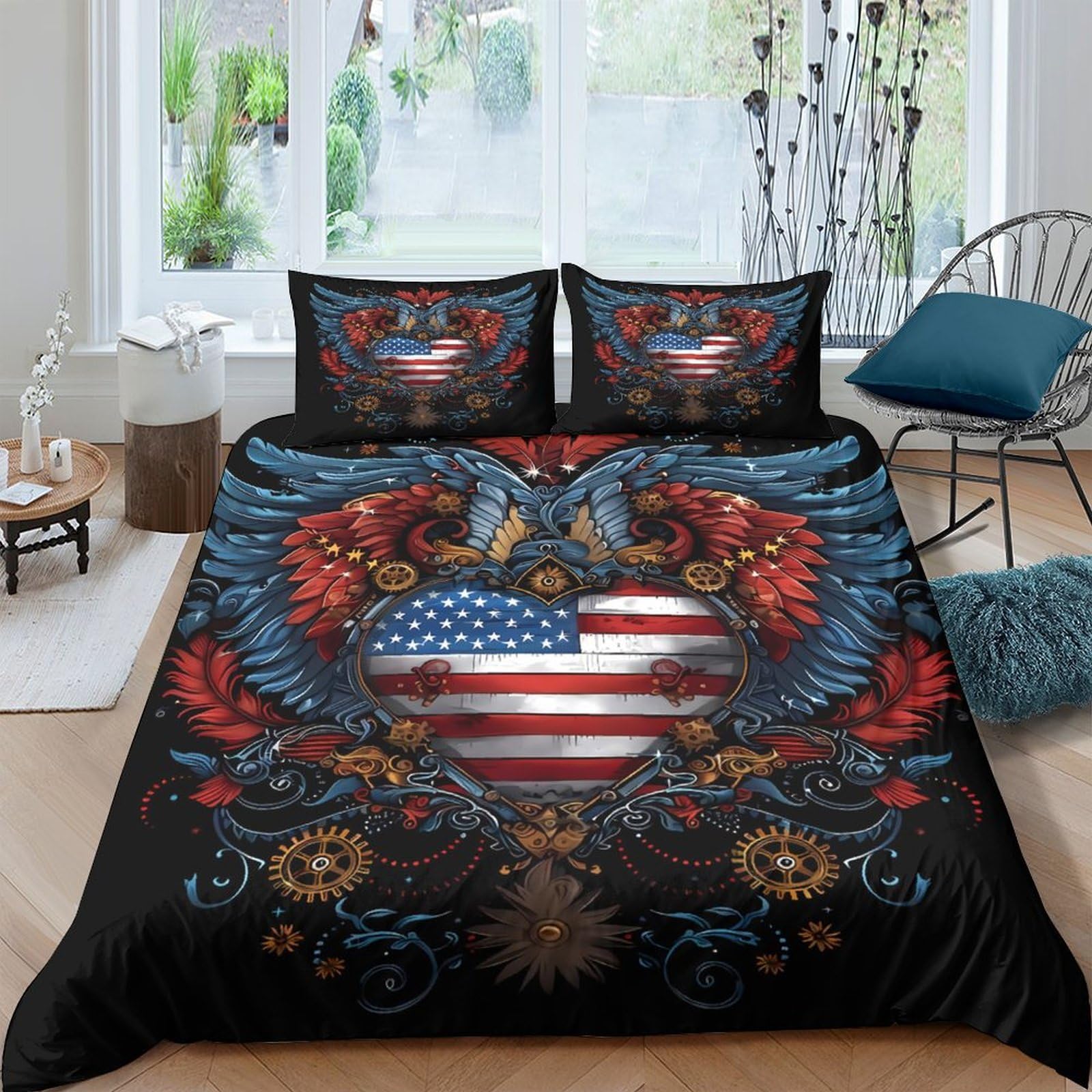 Ctjqhvkz Style-5 3D Printed American Flag Eagle Fitted Sheet Microfiber Soft Anti-Slip Bed Cover For Bedroom Guest Room Dorm Decor Single（135X200cm）