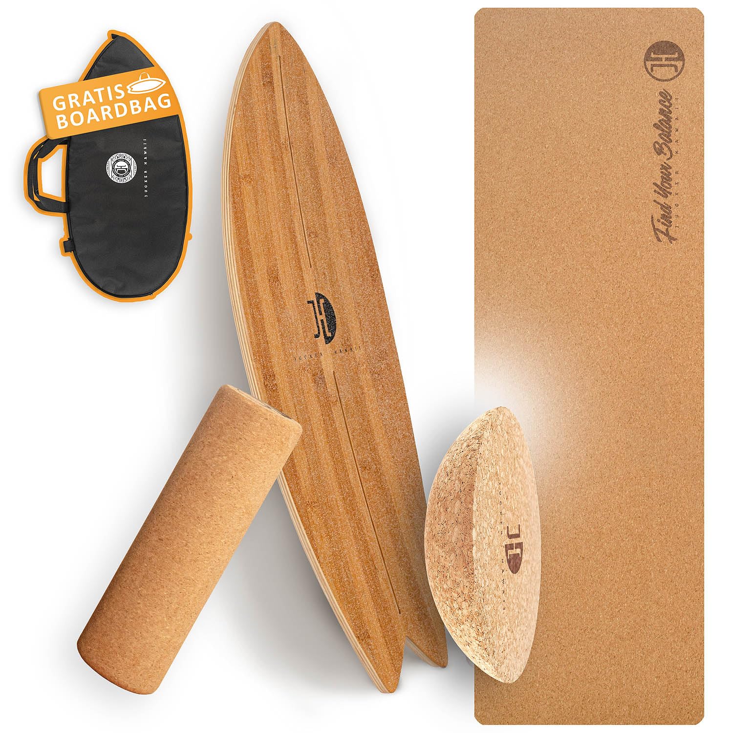 JUCKER HAWAII Balance Board Ocean Rocker - Balanceboard mit Rocker Shape (100% Echtholz) und extra rutschfester Oberfläche - Find Your Balance