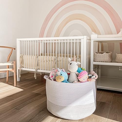 Miniatura 7 de Porto Boutique Cesta de cuerda de algodón extragrande con asa para organización del hogar, cestas decorativas de tela, contenedores de